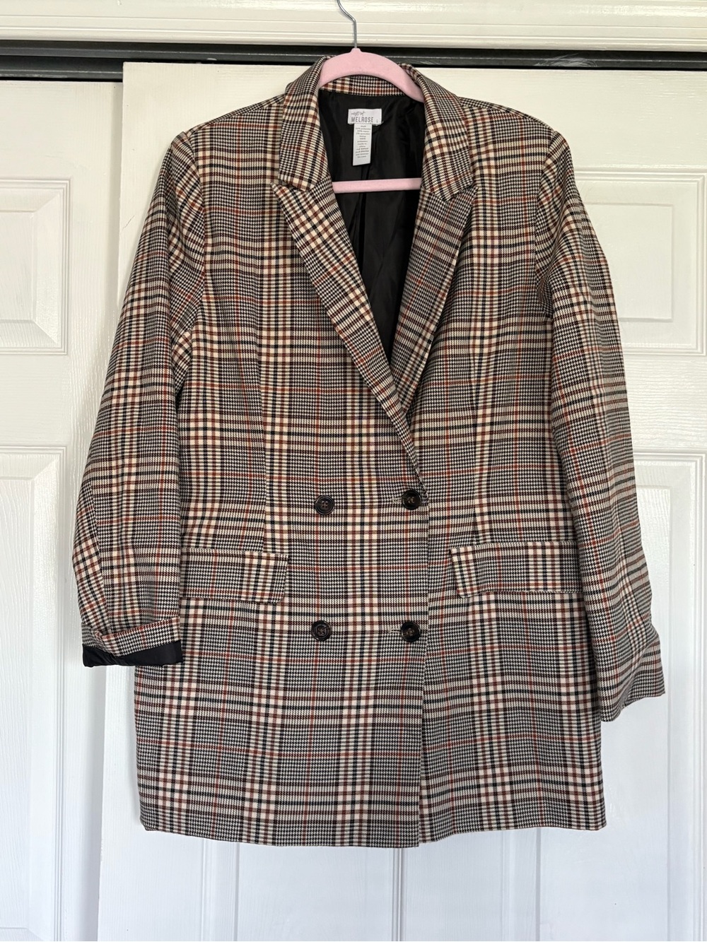 West of Melrose  Plaid Double-Breasted Blazer Jacket - Brown/Tan Plaid